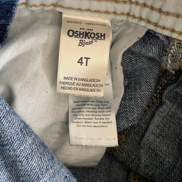 OSHKOSH B'GOSH Classic Overalls, Distressed Blue Denim, Toddler Size 4T - Picture 8 of 9